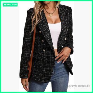 Tweed Plaid Blazer Jacket Fully Lined Business Casual Work Coat
